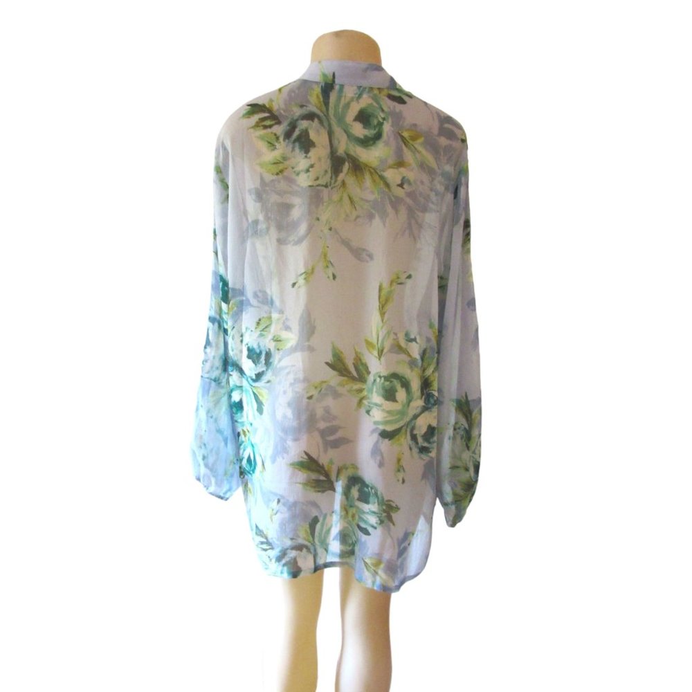 Susan Graver Blue & Green floral Sheer Tunic Style Blouse in Size 1X - Picture 4 of 5